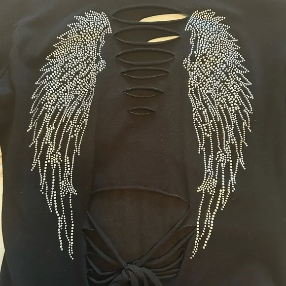 Women’s black long sleeve sexy black top with embellishing - Picture 7 of 13